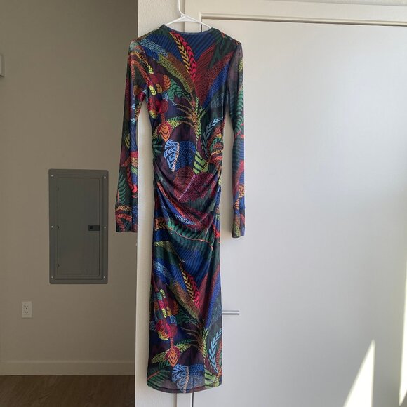 Farm Rio Amazonia Night Maxi Dress Size XS Mesh Bodycon Formal Party Stretchy - Picture 1 of 10